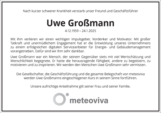 Traueranzeige von Uwe Großmann von Frankfurter Allgemeine Zeitung