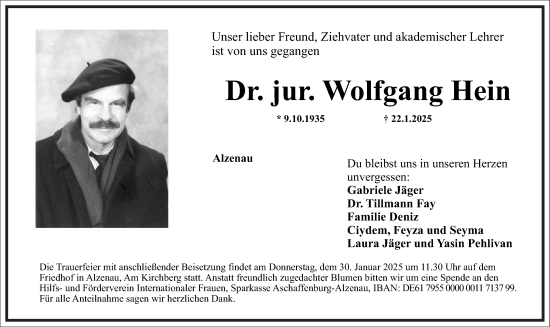 Traueranzeige von Wolfgang Hein von Frankfurter Allgemeine Zeitung