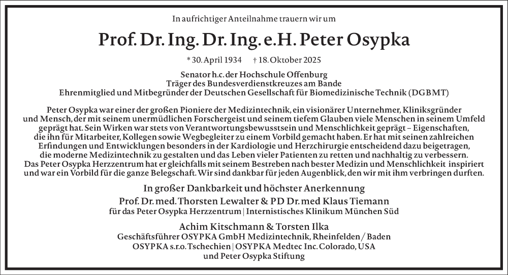  Traueranzeige für Peter Osypka vom 25.10.2025 aus Frankfurter Allgemeine Zeitung