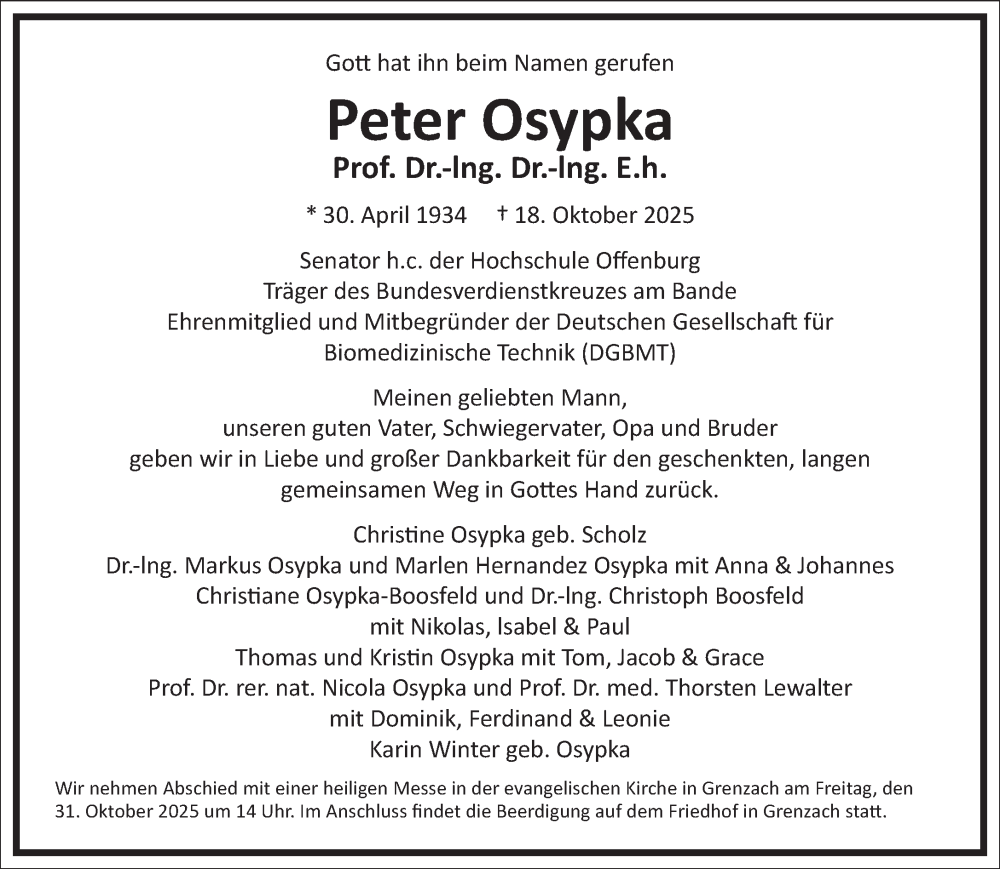  Traueranzeige für Peter Osypka vom 25.10.2025 aus Frankfurter Allgemeine Zeitung