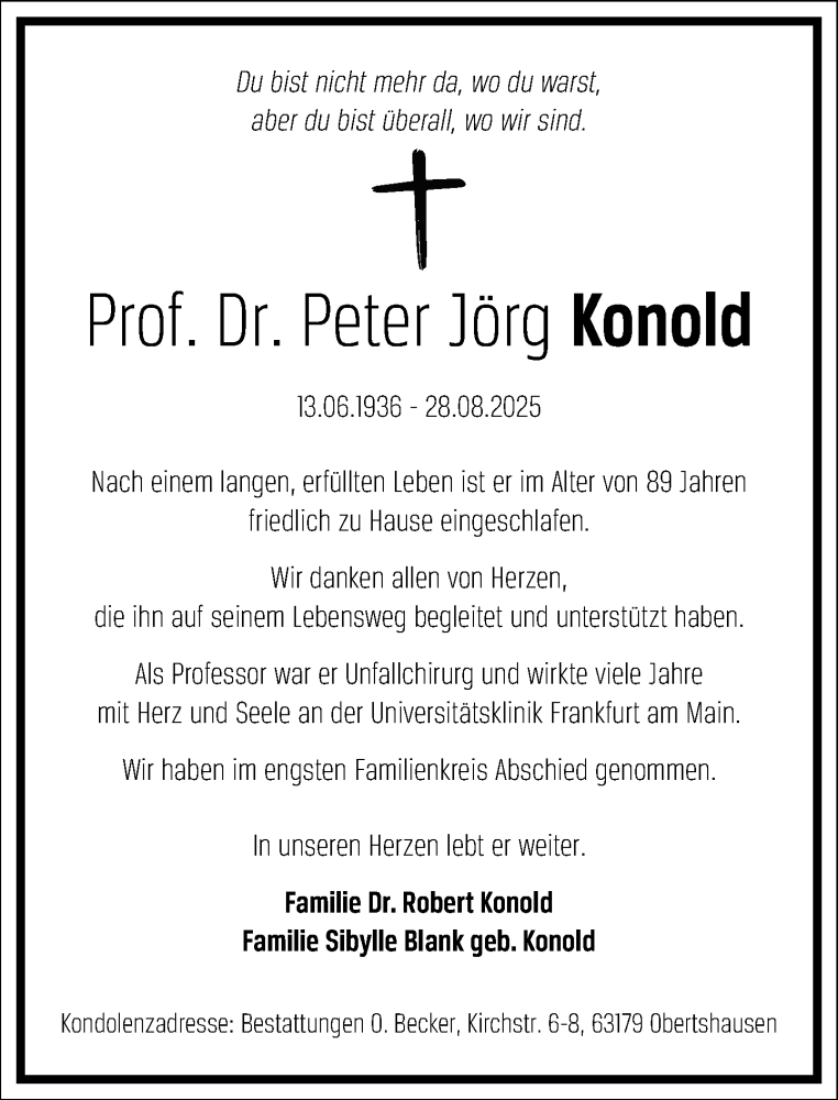  Traueranzeige für Peter Jörg Konold vom 09.10.2025 aus Frankfurter Allgemeine Zeitung