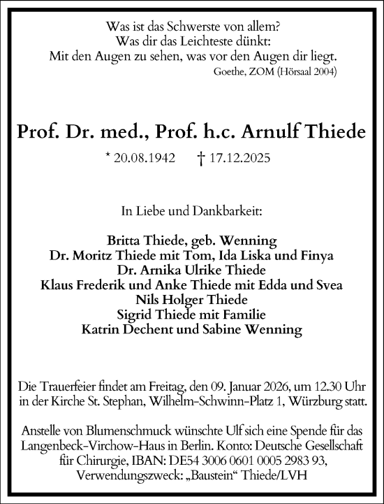 Traueranzeige von Arnulf Thiede von Frankfurter Allgemeine Zeitung