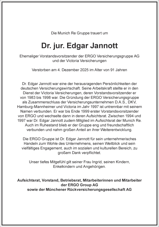 Traueranzeige von Edgar Jannott von Frankfurter Allgemeine Zeitung