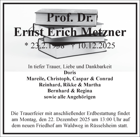 Traueranzeige von Ernst Erich Metzner von Frankfurter Allgemeine Zeitung