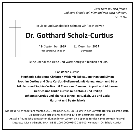 Traueranzeige von Gotthard Scholz-Curtius von Frankfurter Allgemeine Zeitung