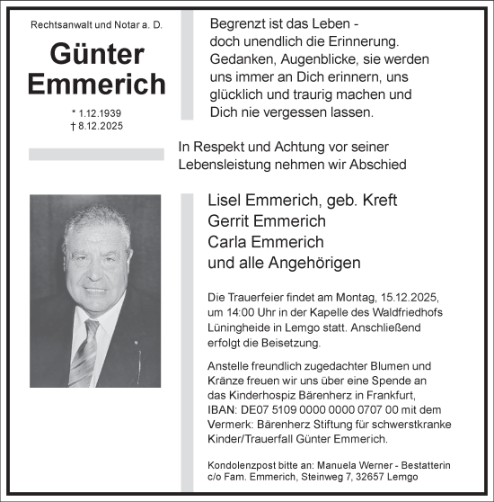 Traueranzeige von Günter Emmerich von Frankfurter Allgemeine Zeitung