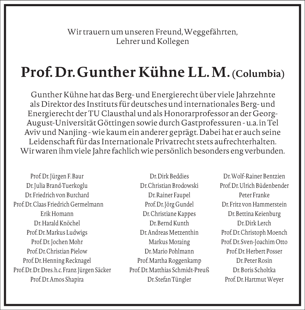  Traueranzeige für Gunther Kühne vom 20.12.2025 aus Frankfurter Allgemeine Zeitung