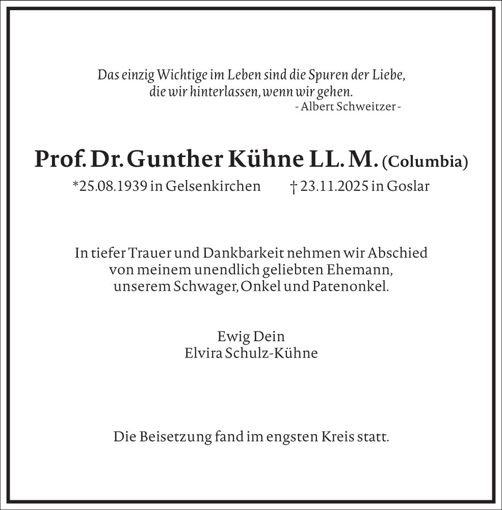  Traueranzeige für Gunther Kühne vom 20.12.2025 aus Frankfurter Allgemeine Zeitung