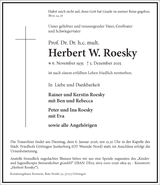 Traueranzeige von Herbert W. Roesky von Frankfurter Allgemeine Zeitung