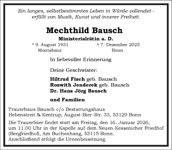 Traueranzeige von Mechthild Bausch von Frankfurter Allgemeine Zeitung