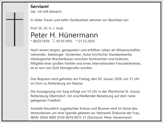 Traueranzeige von Peter H. Hünermann von Frankfurter Allgemeine Zeitung