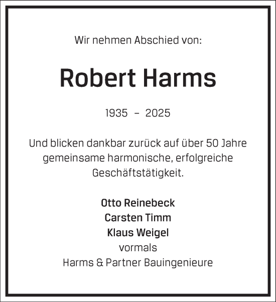 Traueranzeige von Robert Harms von Frankfurter Allgemeine Zeitung