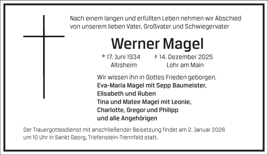 Traueranzeige von Werner Magel von Frankfurter Allgemeine Zeitung