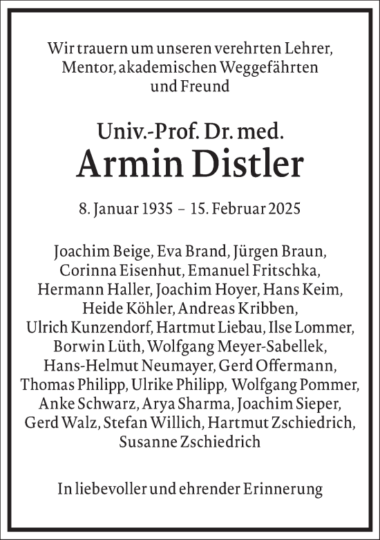 Traueranzeige von Armin Distler von Frankfurter Allgemeine Zeitung