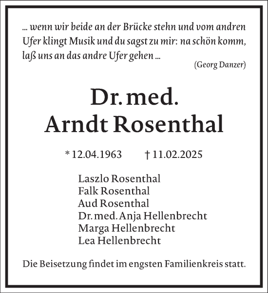 Traueranzeige von Arndt Rosenthal von Frankfurter Allgemeine Zeitung