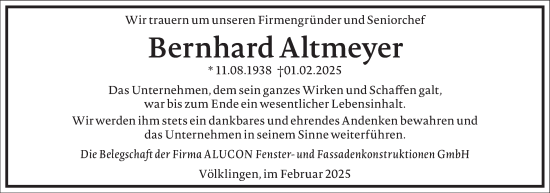 Traueranzeige von Bernhard Altmeyer von Frankfurter Allgemeine Zeitung