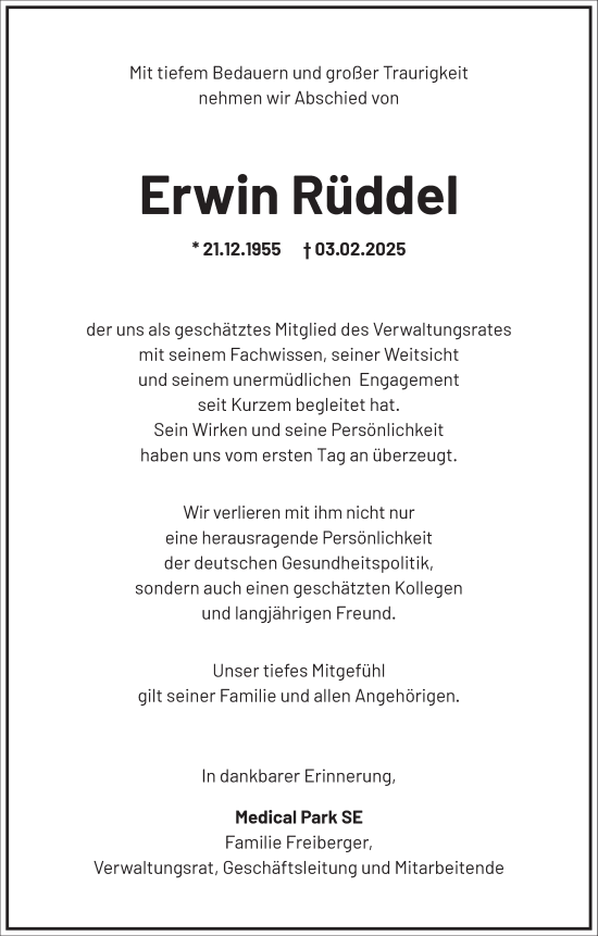 Traueranzeige von Erwin Rüddel von Frankfurter Allgemeine Zeitung