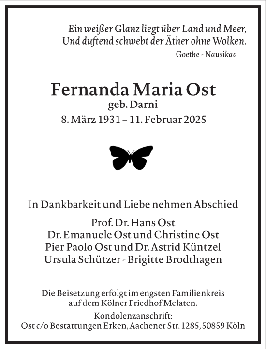 Traueranzeige von Fernanda Maria Ost von Frankfurter Allgemeine Zeitung