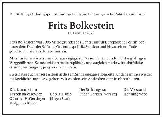 Traueranzeige von Frits Bolkestein von Frankfurter Allgemeine Zeitung