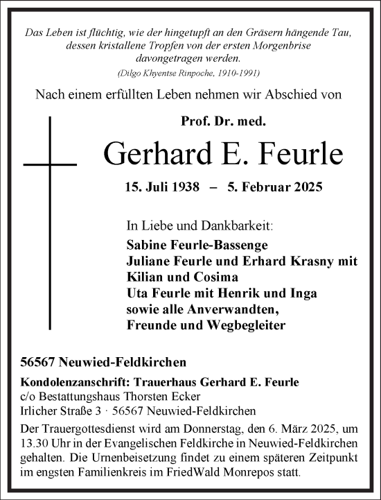 Traueranzeige von Gerhard E. Feurle von Frankfurter Allgemeine Zeitung