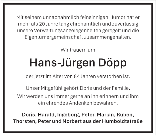 Traueranzeige von Hans-Jürgen Döpp von Frankfurter Allgemeine Zeitung