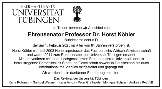 Traueranzeige von Horst Köhler von Frankfurter Allgemeine Zeitung
