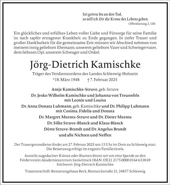 Traueranzeige von Jörg-Dietrich Kamischke von Frankfurter Allgemeine Zeitung