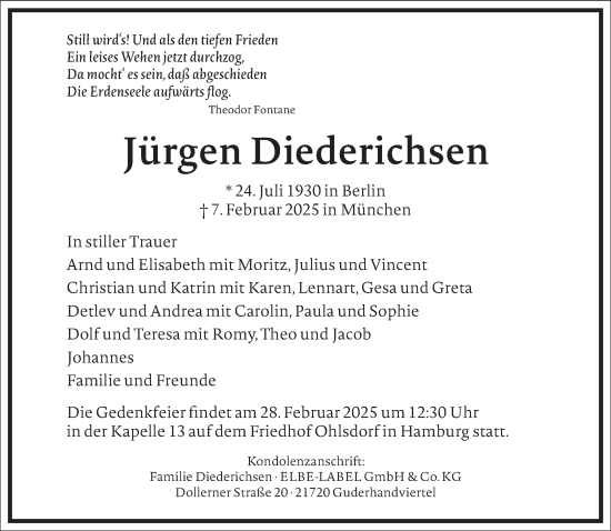 Traueranzeige von Jürgen Diederichsen von Frankfurter Allgemeine Zeitung