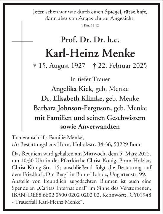 Traueranzeige von Karl-Heinz Menke von Frankfurter Allgemeine Zeitung