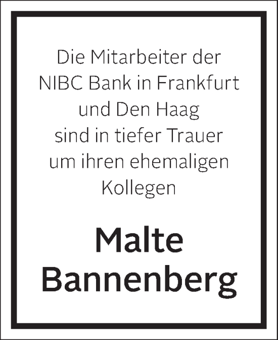 Traueranzeige von Malte Bannenberg von Frankfurter Allgemeine Zeitung