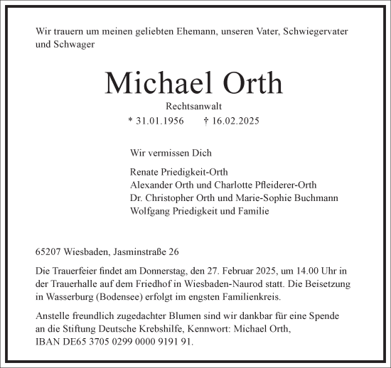 Traueranzeige von Michael Orth von Frankfurter Allgemeine Zeitung