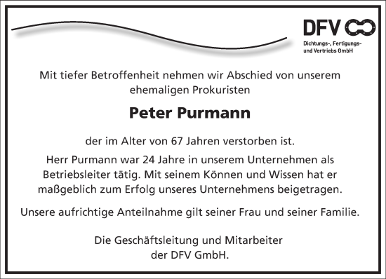 Traueranzeige von Peter Purmann von Frankfurter Allgemeine Zeitung