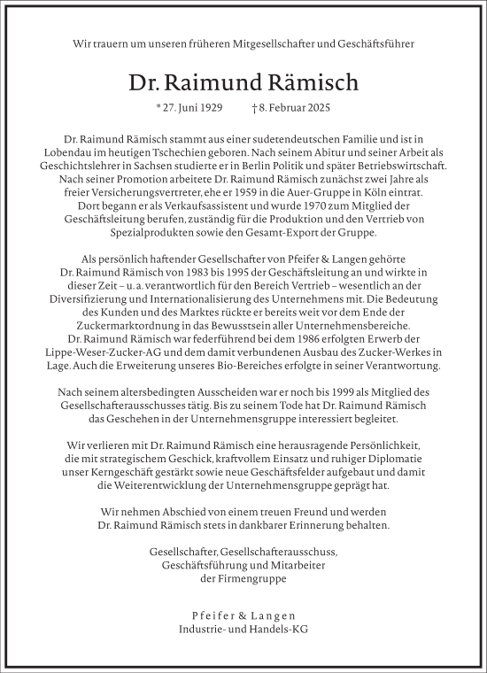 Traueranzeige von Raimund Rämisch von Frankfurter Allgemeine Zeitung