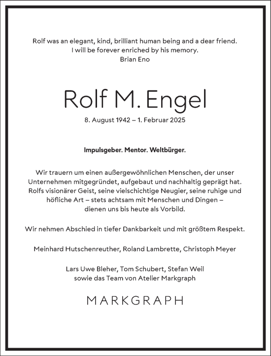 Traueranzeige von Rolf M. Engel von Frankfurter Allgemeine Zeitung