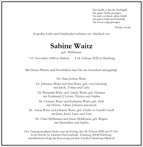 Traueranzeige von Sabine Waitz von Frankfurter Allgemeine Zeitung