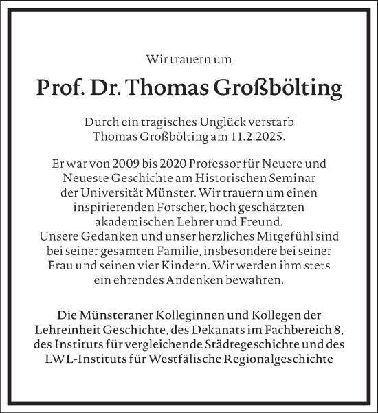 Traueranzeige von Thomas Großbölting von Frankfurter Allgemeine Zeitung