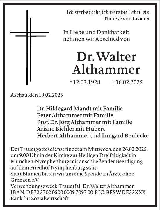 Traueranzeige von Walter Althammer von Frankfurter Allgemeine Zeitung