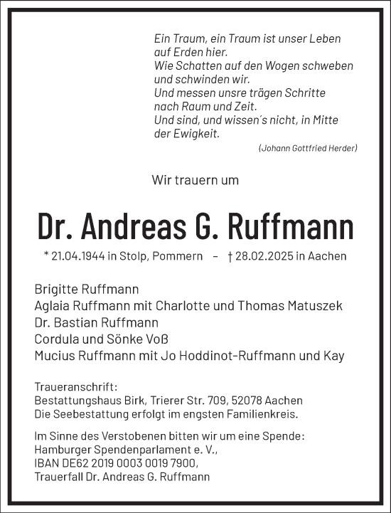 Traueranzeige von Andreas G. Ruffmann von Frankfurter Allgemeine Zeitung