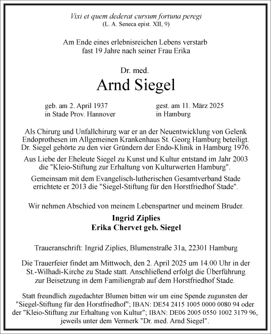 Traueranzeige von Arnd Siegel von Frankfurter Allgemeine Zeitung