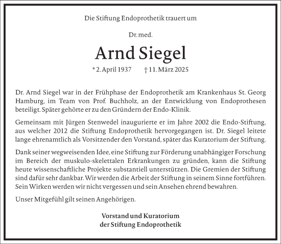 Traueranzeige von Arnd Siegel von Frankfurter Allgemeine Zeitung