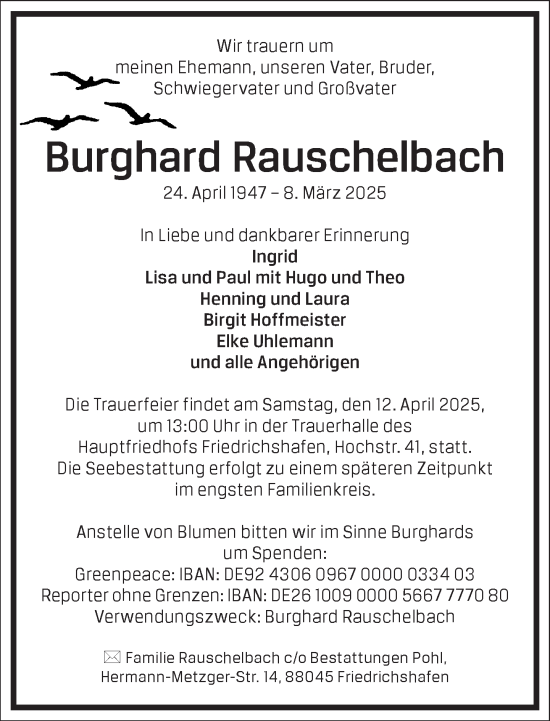 Traueranzeige von Burghard Rauschelbach von Frankfurter Allgemeine Zeitung