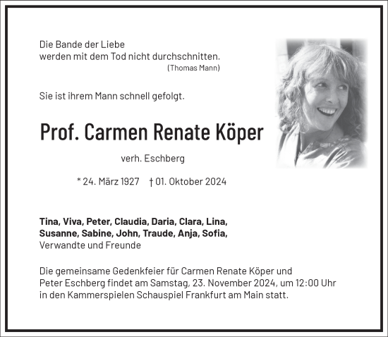 Traueranzeige von Carmen Renate Köper von Frankfurter Allgemeine Zeitung