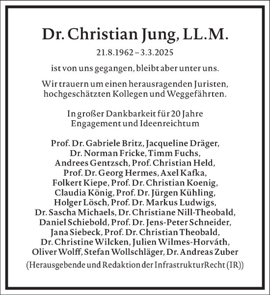 Traueranzeige von Christian Jung von Frankfurter Allgemeine Zeitung