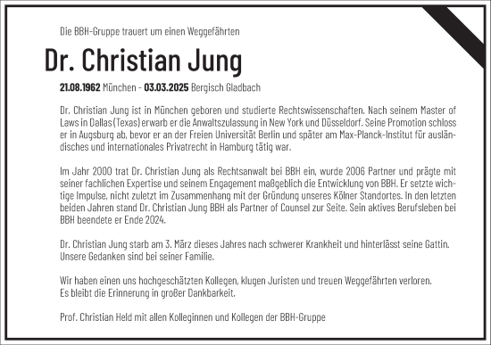 Traueranzeige von Christian Jung von Frankfurter Allgemeine Zeitung