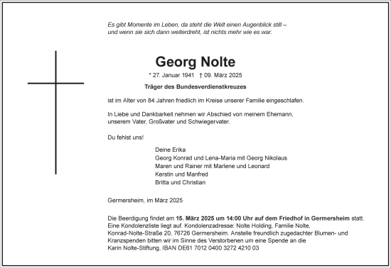 Traueranzeige von Georg Nolte von Frankfurter Allgemeine Zeitung