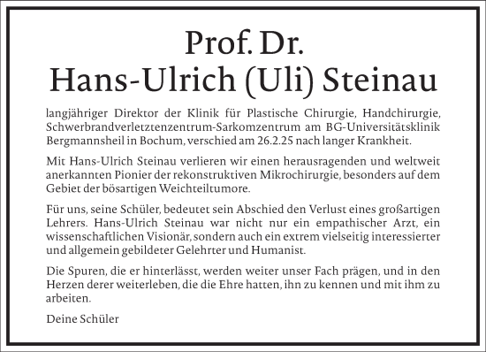 Traueranzeige von Hans-Ulrich Steinau von Frankfurter Allgemeine Zeitung