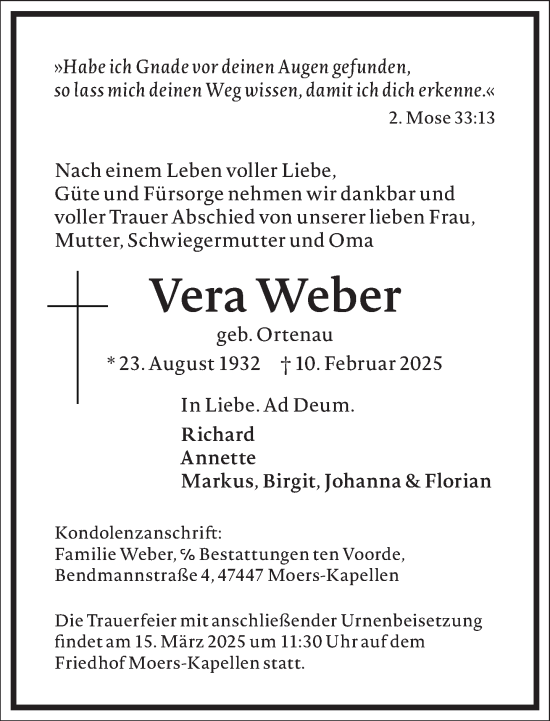 Traueranzeige von Vera Weber von Frankfurter Allgemeine Zeitung