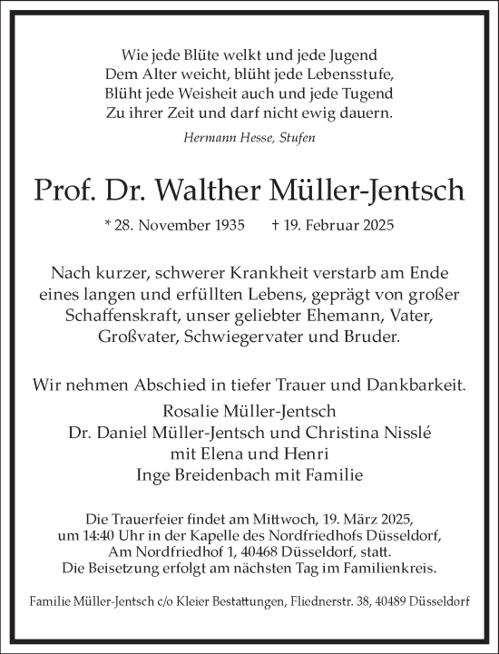 Traueranzeige von Walther Müller-Jentsch von Frankfurter Allgemeine Zeitung