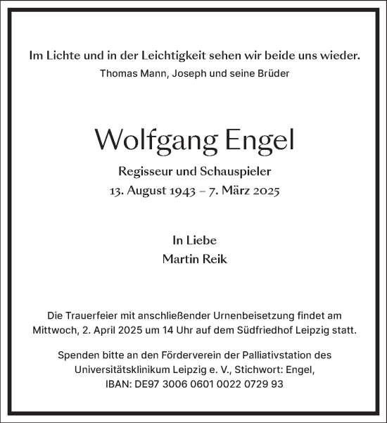 Traueranzeige von Wolfgang Engel von Frankfurter Allgemeine Zeitung