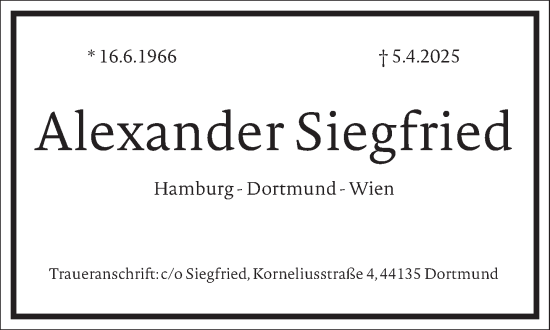 Traueranzeige von Alexander Siegfried von Frankfurter Allgemeine Zeitung